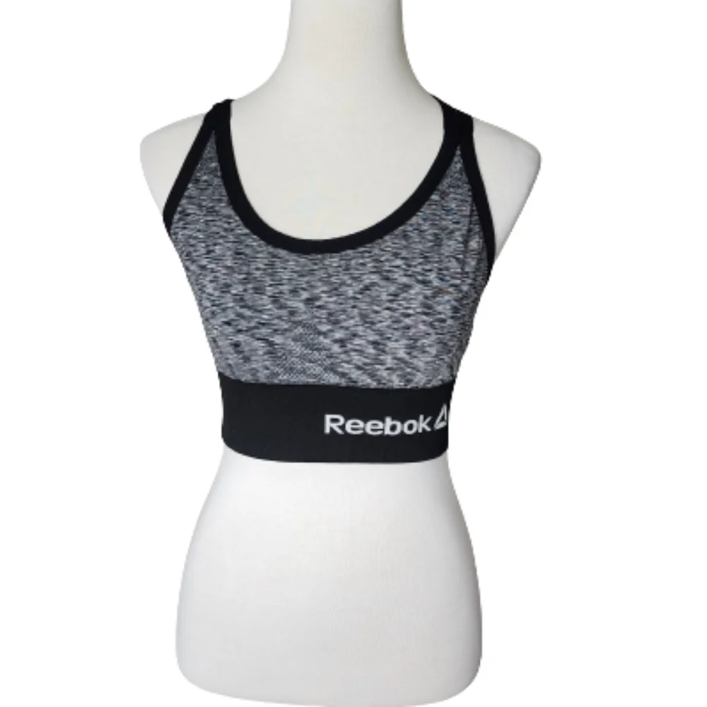 Reebok women's black & gray sports bra strappy Criss Cross straps size small